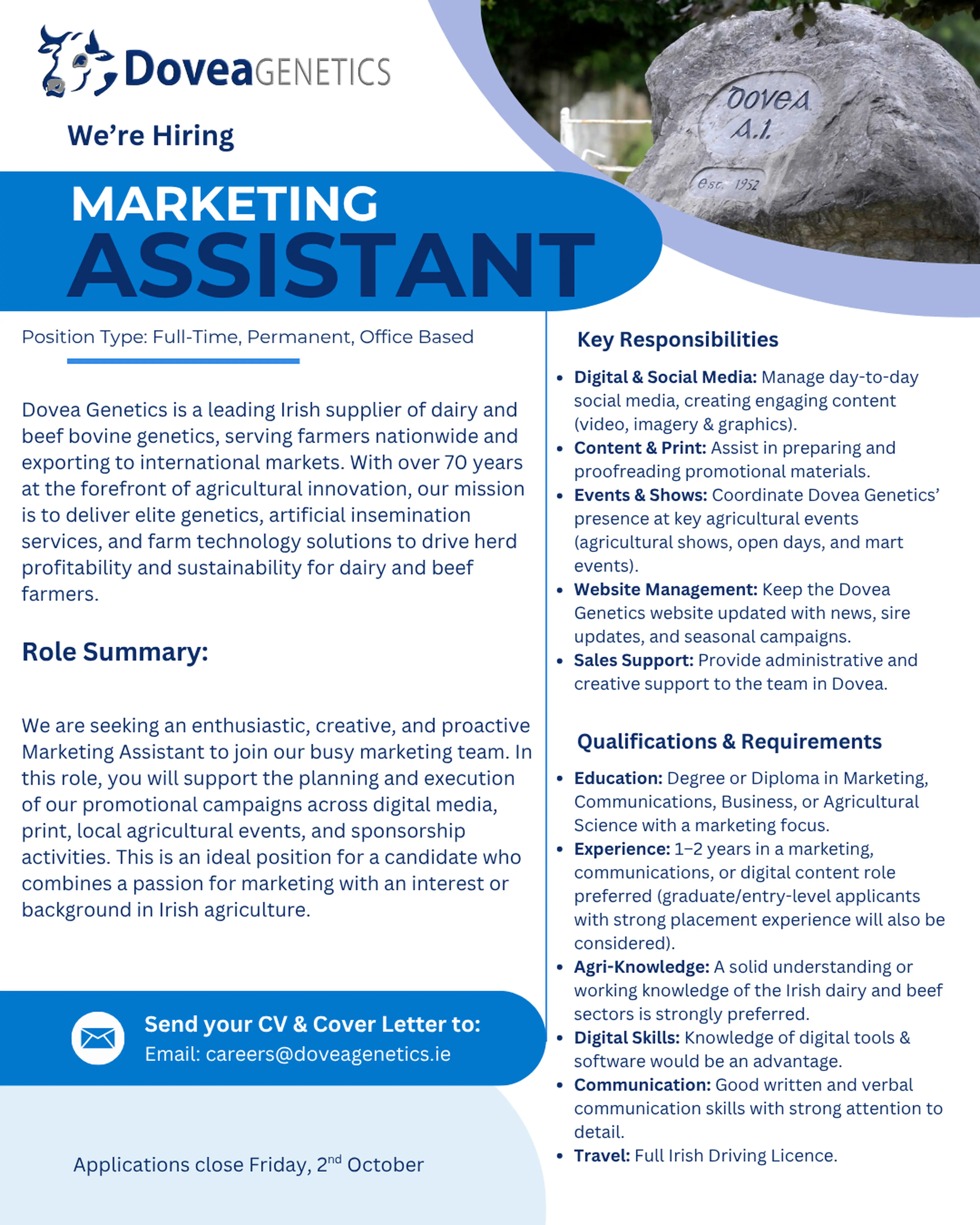 WE'RE HIRING! We are currently recruiting for a Marketing Assistant